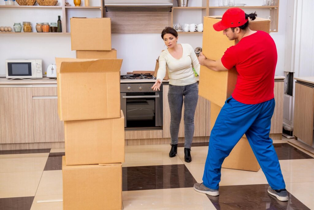 A woman working with an international mover on transporting cargo