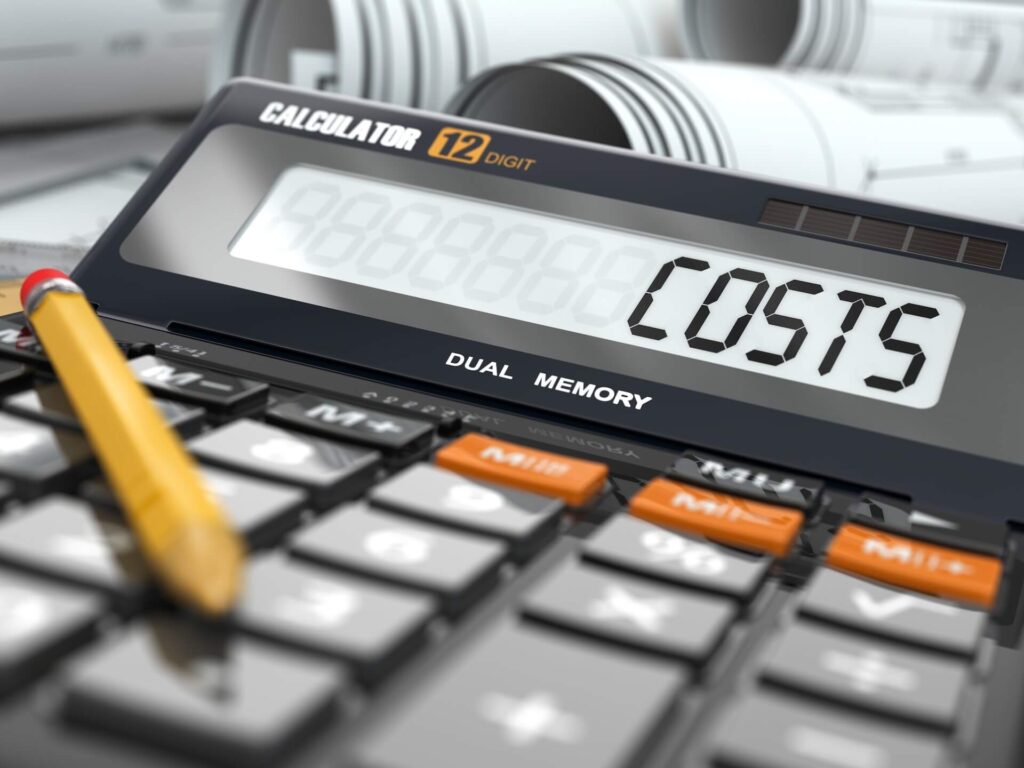 Costs written on a calculator before moving internationally