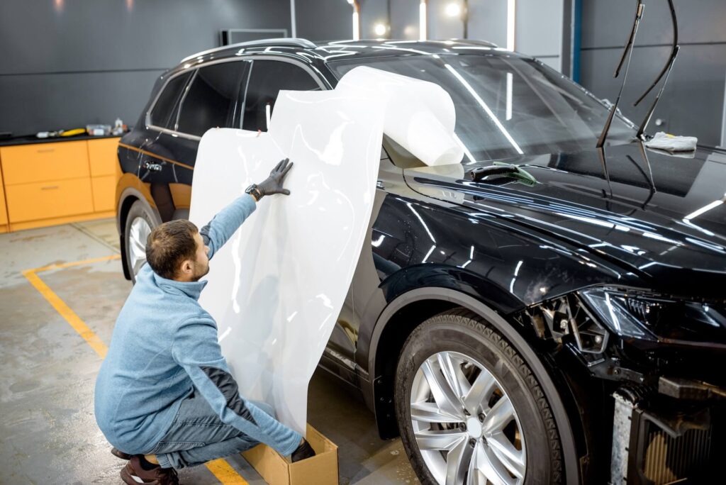 A man covering a car