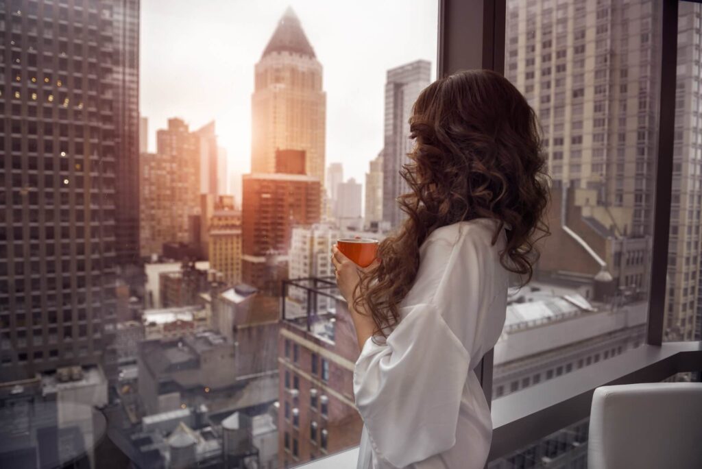 A woman looking out of the window